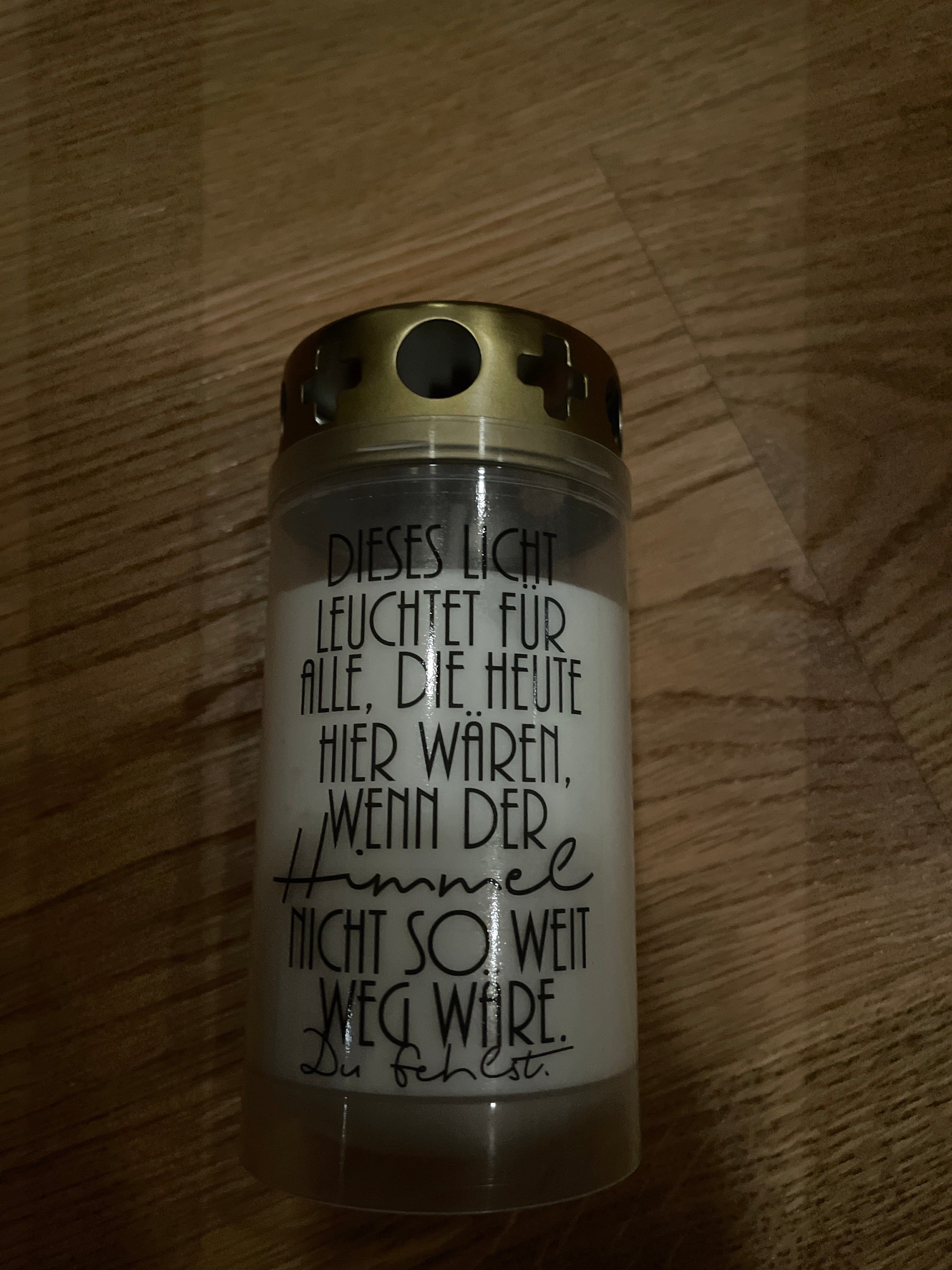 Weißes Grablicht mit Trauerspruch Klein