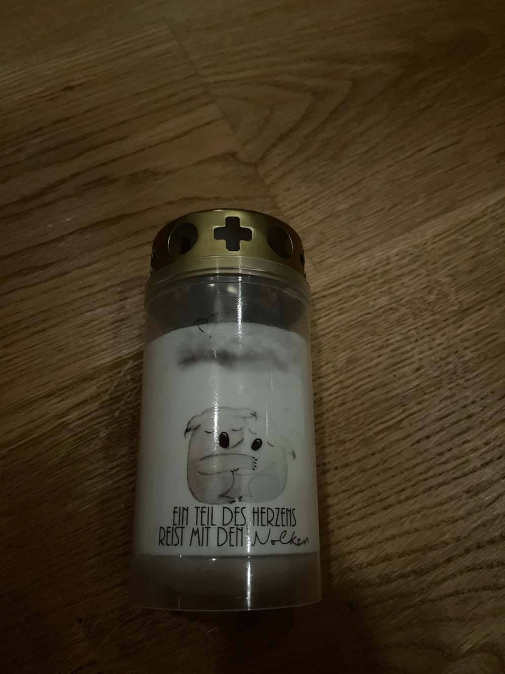 Weißes Grablicht mit Trauerspruch Klein