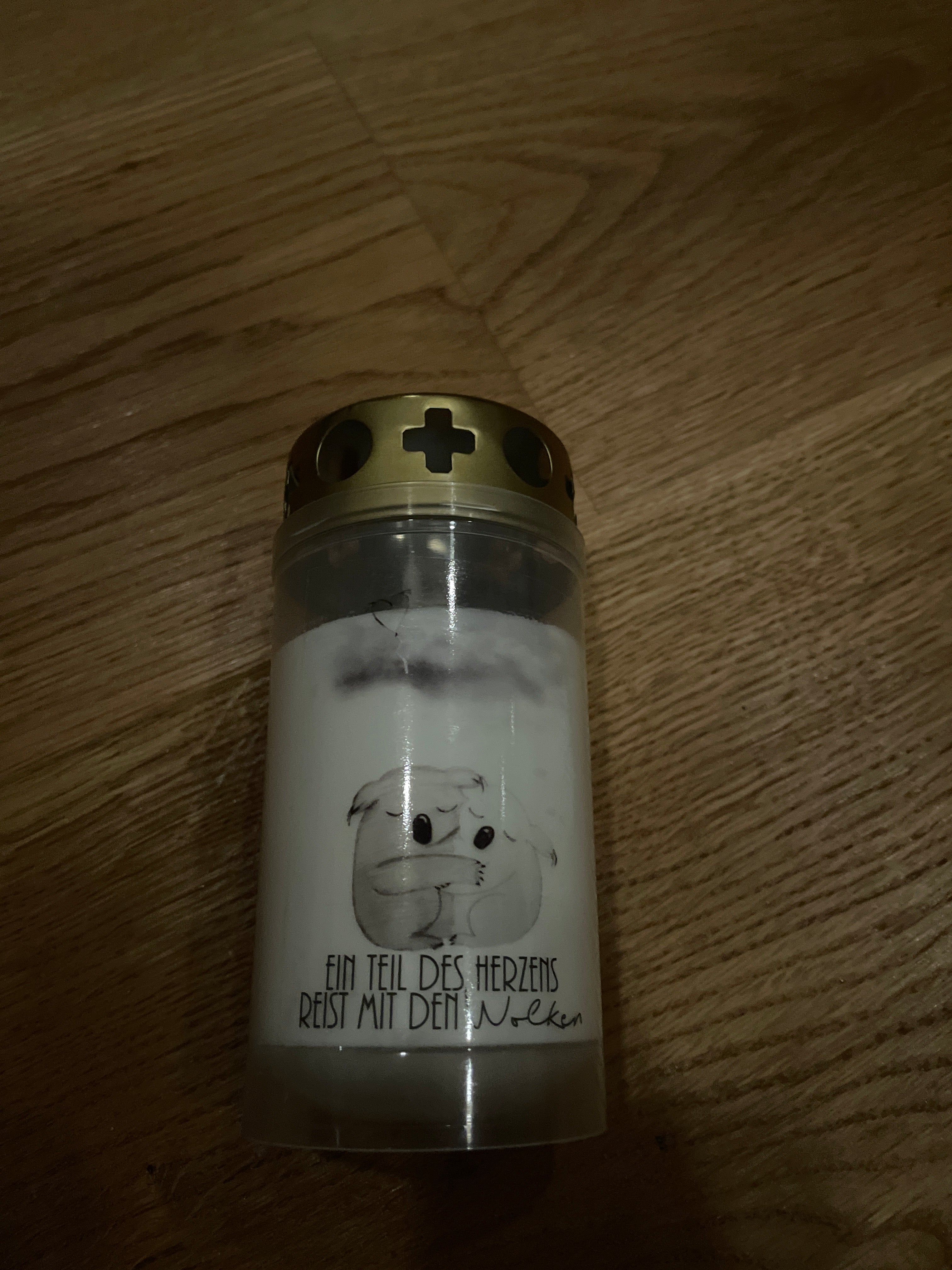 Weißes Grablicht mit Trauerspruch Klein