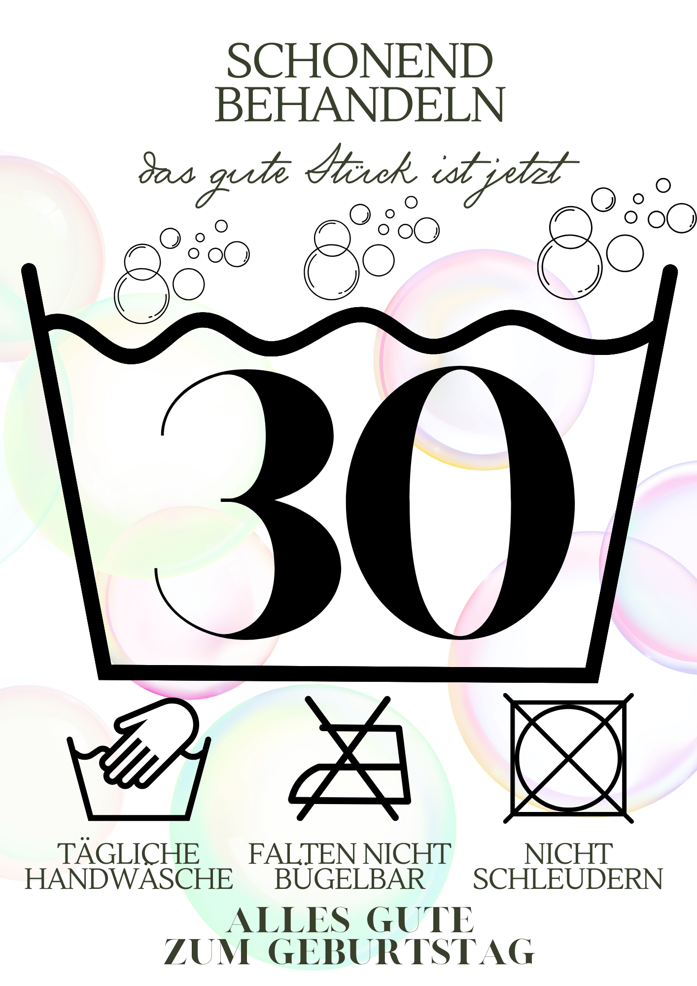"30er" Runder Geburtstag, schonend waschen, digitaler Sofortdownload, DIN A4 PDF-Format, Last-Minute-Geschenkidee, DIY, Geldgeschenk