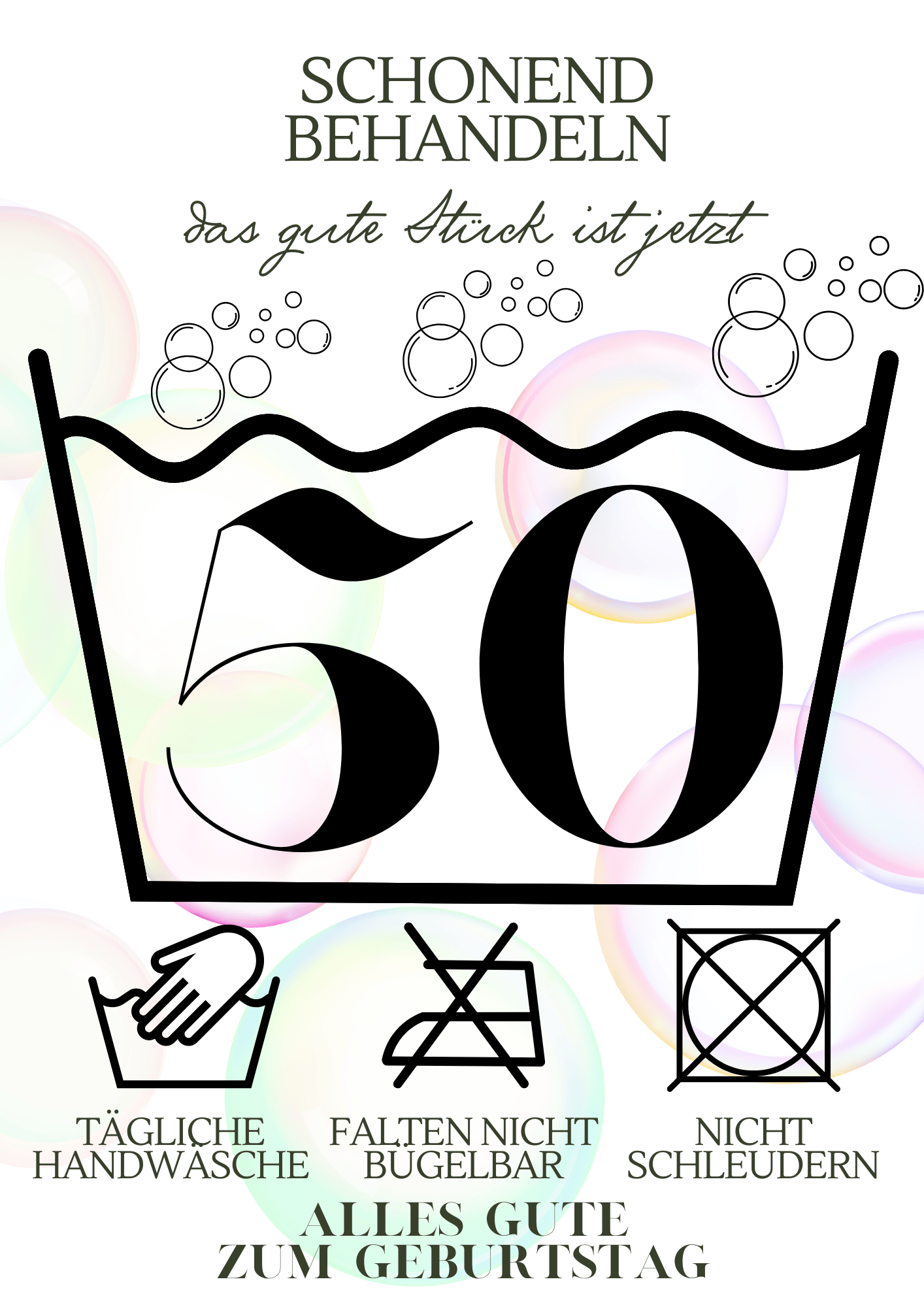 "50er" Runder Geburtstag, schonend waschen, digitaler Sofortdownload, DIN A4 PDF-Format, Last-Minute-Geschenkidee, DIY, Geldgeschenk