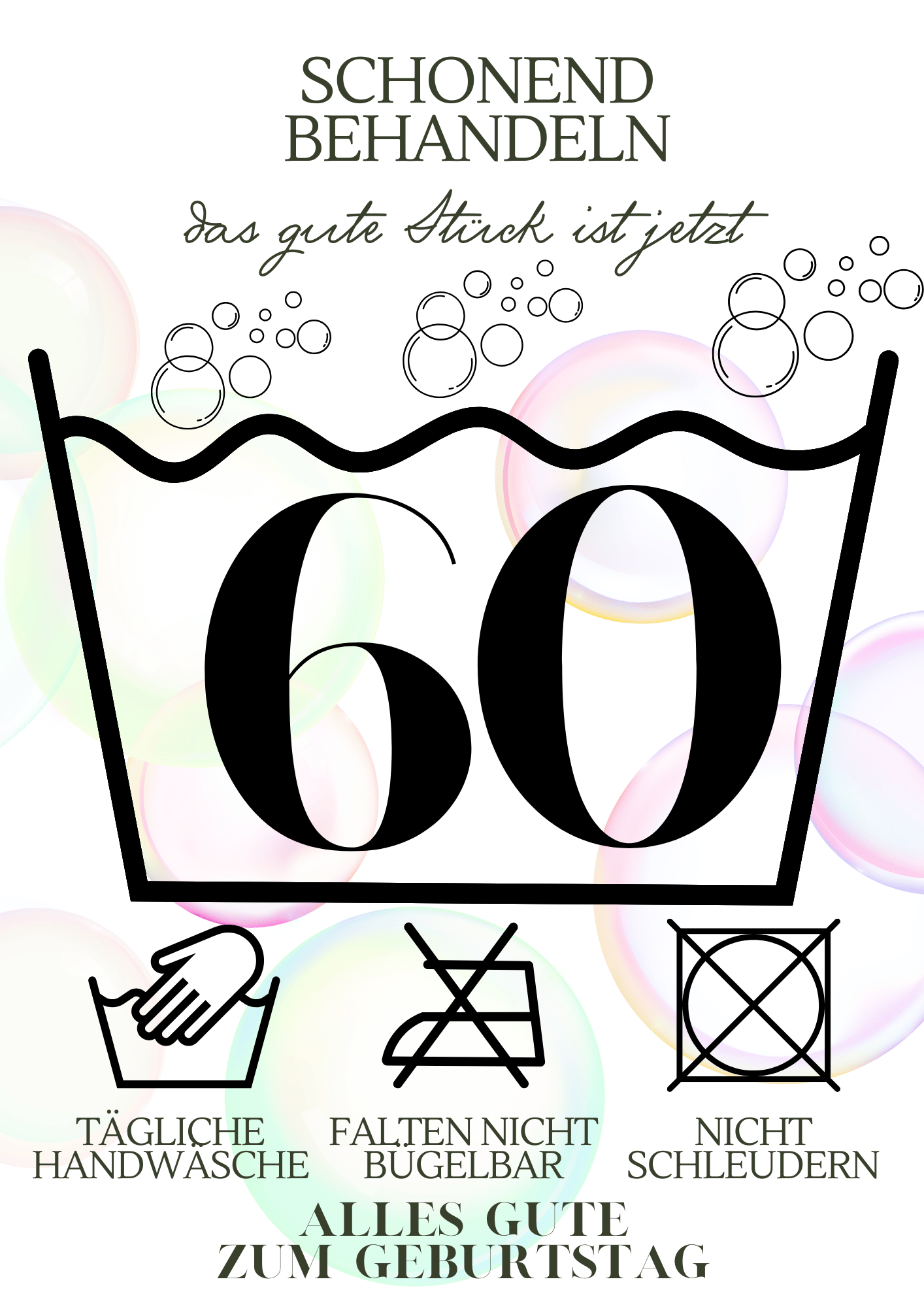 "60er" Runder Geburtstag, schonend waschen, digitaler Sofortdownload, DIN A4 PDF-Format, Last-Minute-Geschenkidee, DIY, Geldgeschenk