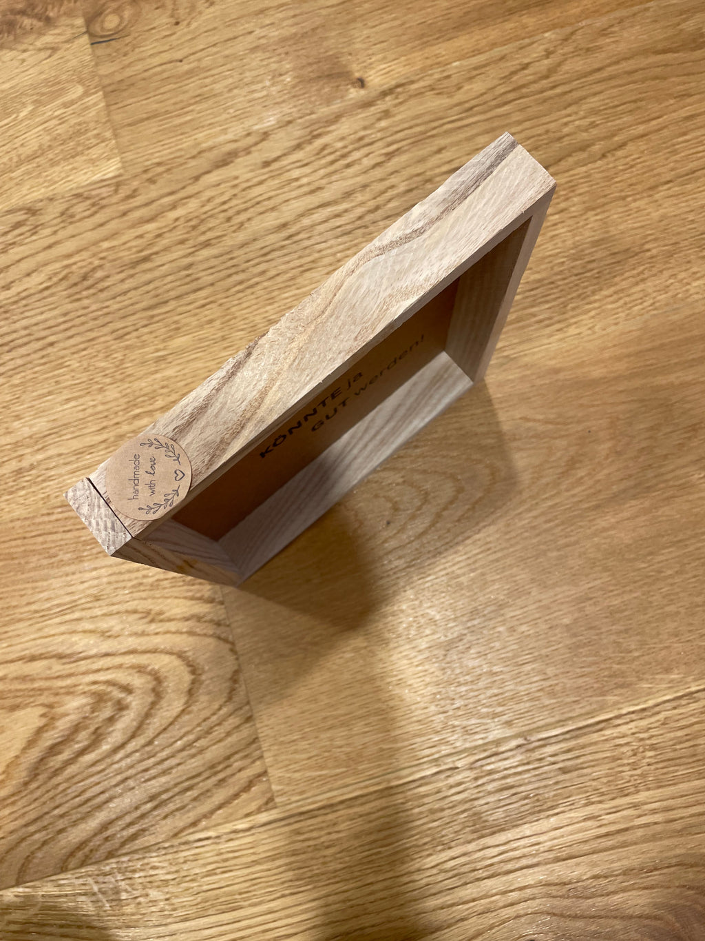 Klötzchen Spruch auf DesignPapier im Holzsticks Rahmen "...Einfach mal machen könnte ja gut werden!"