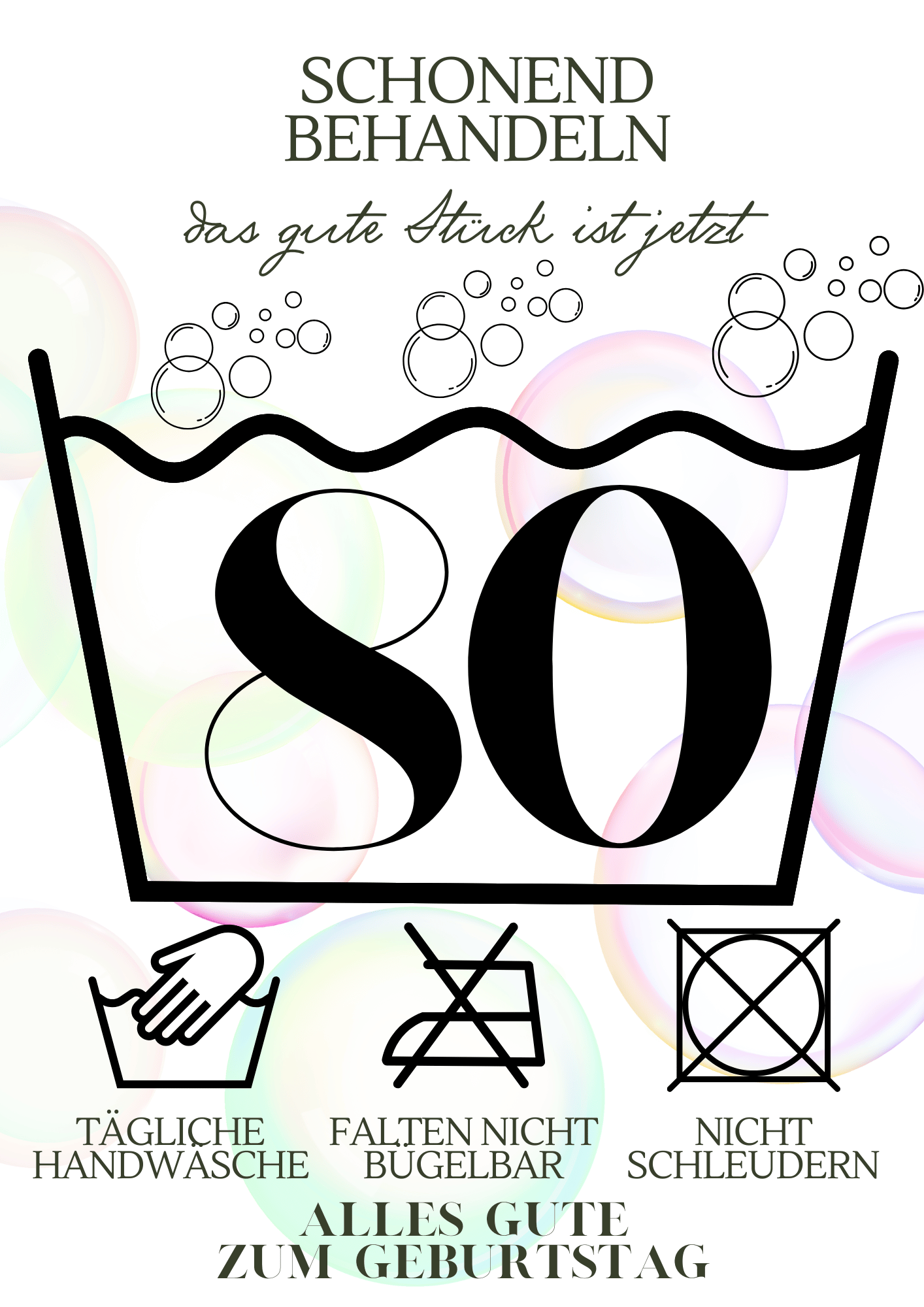 "80er" Runder Geburtstag, schonend waschen, digitaler Sofortdownload, DIN A4 PDF-Format, Last-Minute-Geschenkidee, DIY, Geldgeschenk