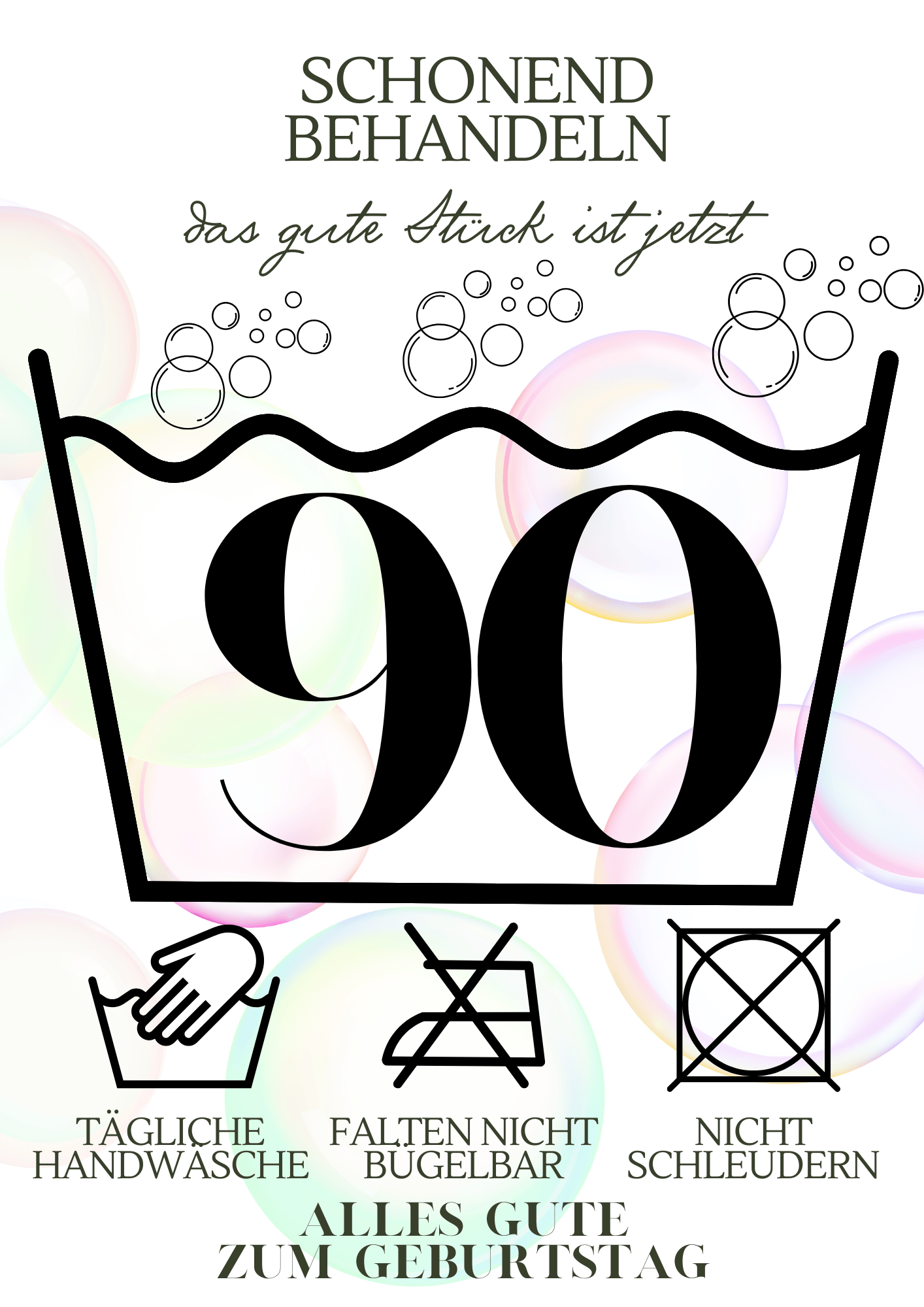 "90er" Runder Geburtstag, schonend waschen, digitaler Sofortdownload, DIN A4 PDF-Format, Last-Minute-Geschenkidee, DIY, Geldgeschenk