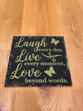 🖤 MDF-Schild „Laugh Live Love“ – edle Deko in Samtoptik 🖤