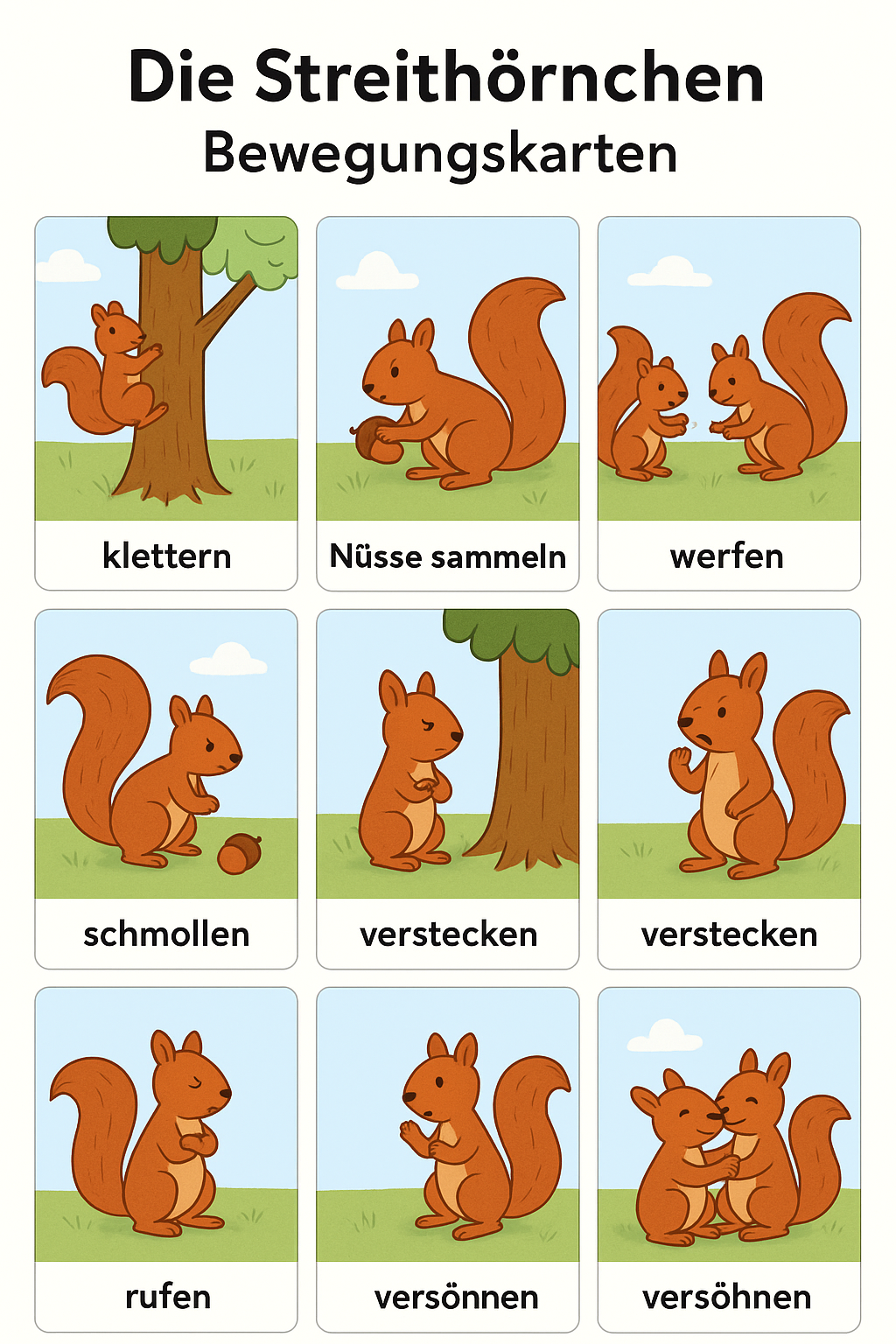🐿️ Freebie: Die Streithörnchen – Bildkarten zur Bewegung