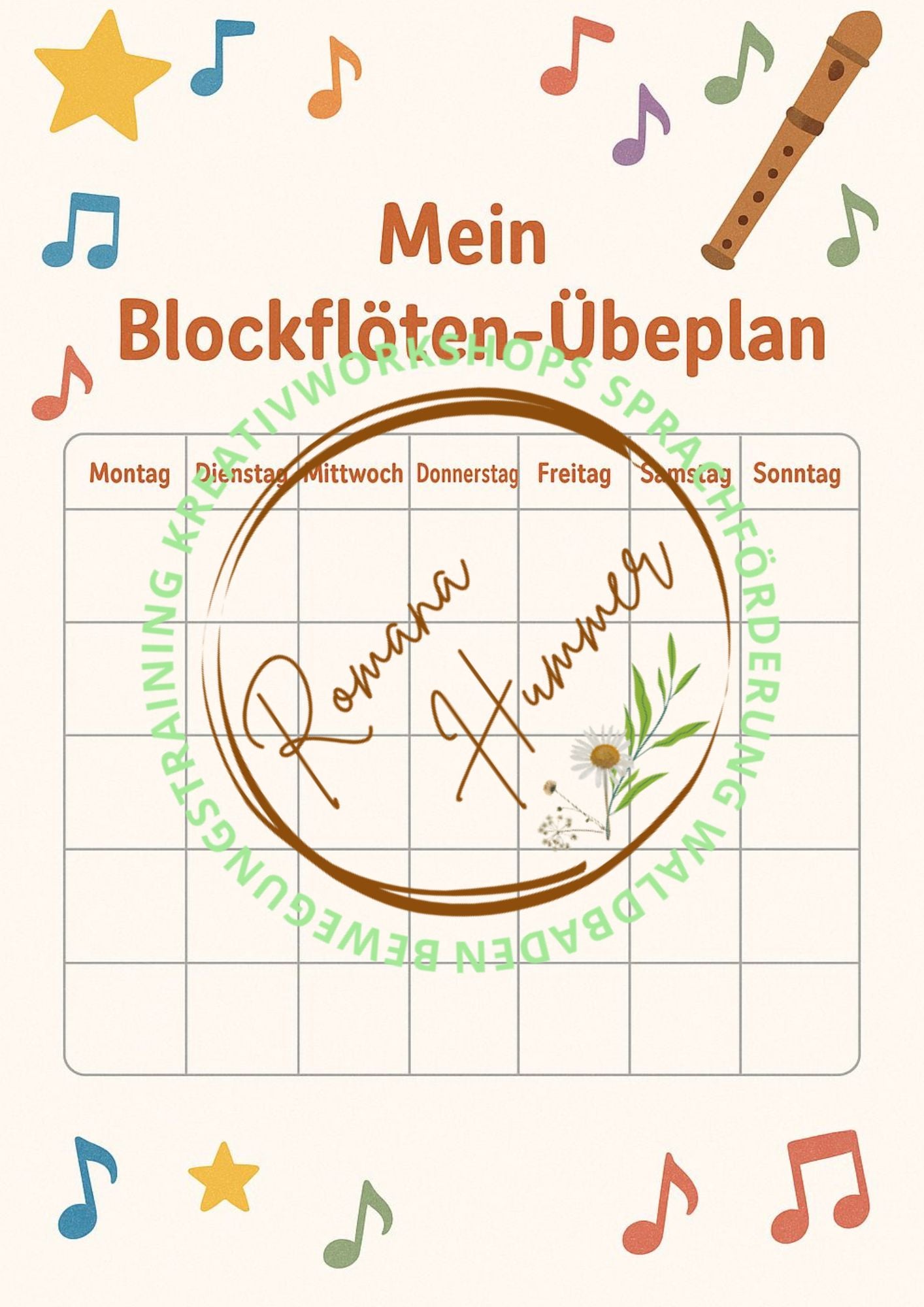 Mein Blockflöten-Übe-Plan - Leervorlage für 31 Tage