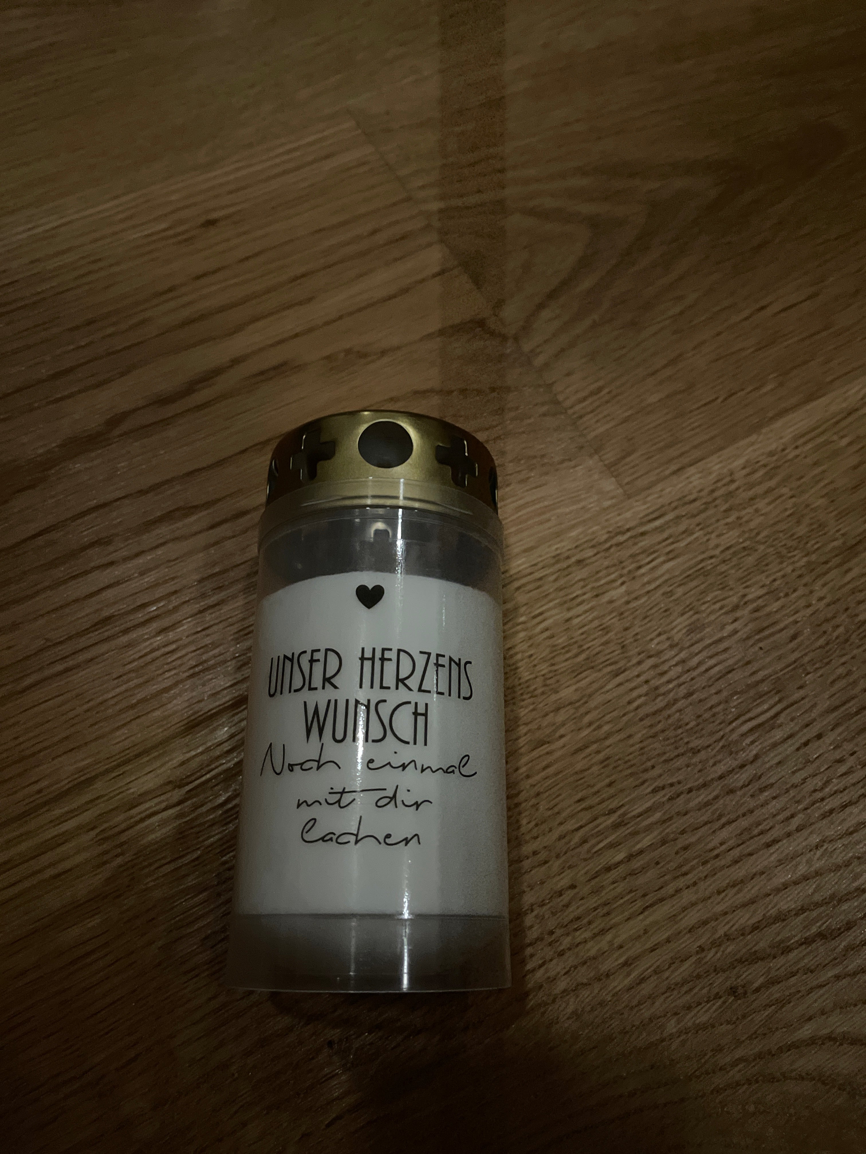 Weißes Grablicht mit Trauerspruch Klein