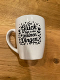 Weiße Tasse mit Rub-On-Spruch oder -Motiv – Minimalistisch & Persönlich Botschaft "Das Glück liegt in den kleinen Dingen."