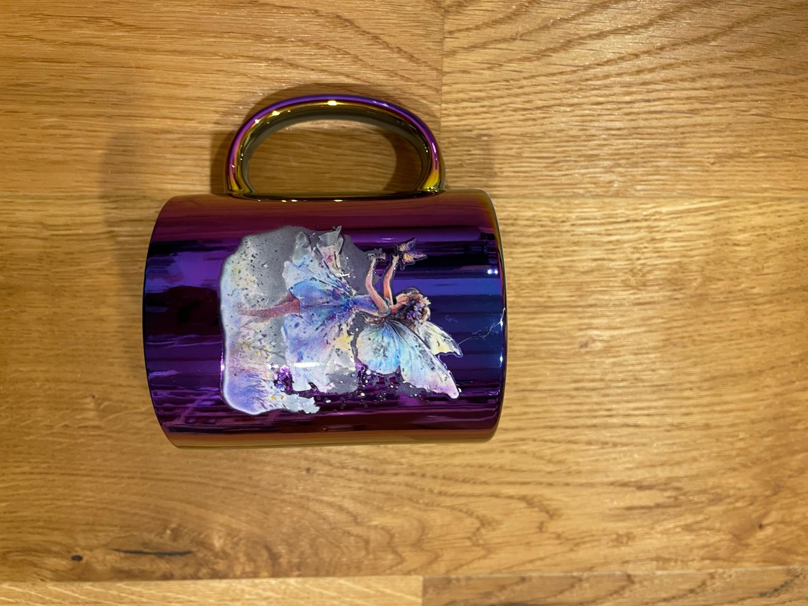 Regenbogen-Tasse mit Rub-On-Spruch oder -Motiv – Liebevoll gestaltet & einzigartig "Motiv Fee"