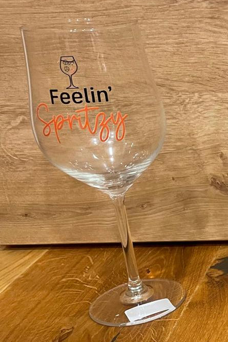 🍊 Aperol Spritz Glas mit Rub-On-Spruch "Feelin´Spritzy"