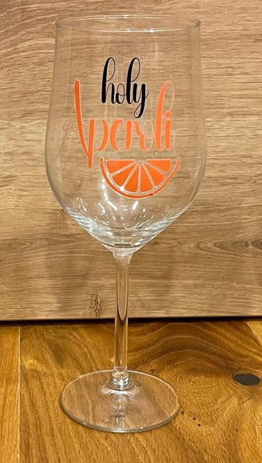 🍊 Aperol Spritz Glas mit Rub-On-Spruch "Holy Aperoli"