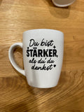 Weiße Tasse mit Rub-On-Spruch oder -Motiv – Minimalistisch & Persönlich Botschaft "Du bist stärker als du denkst"