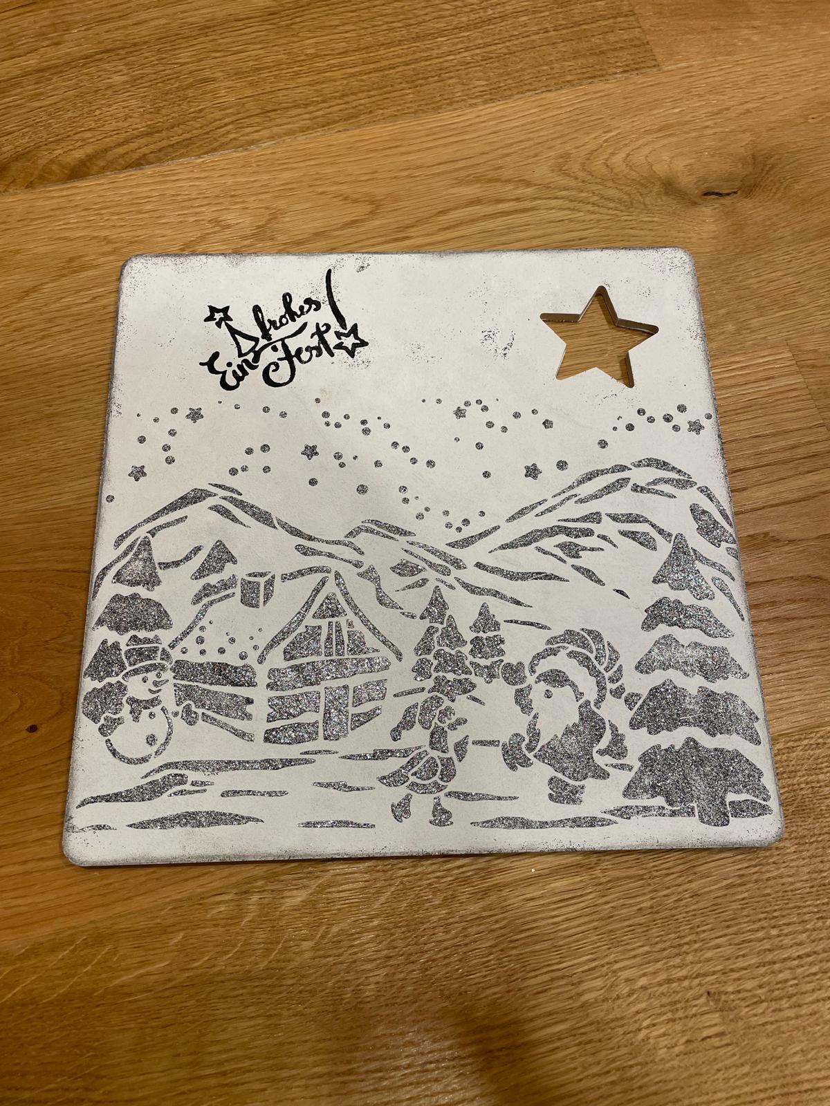 🖤 MDF-Schild „Frohes Fest" in Samtoptik mit GlitzerCreme Winterlandschaft