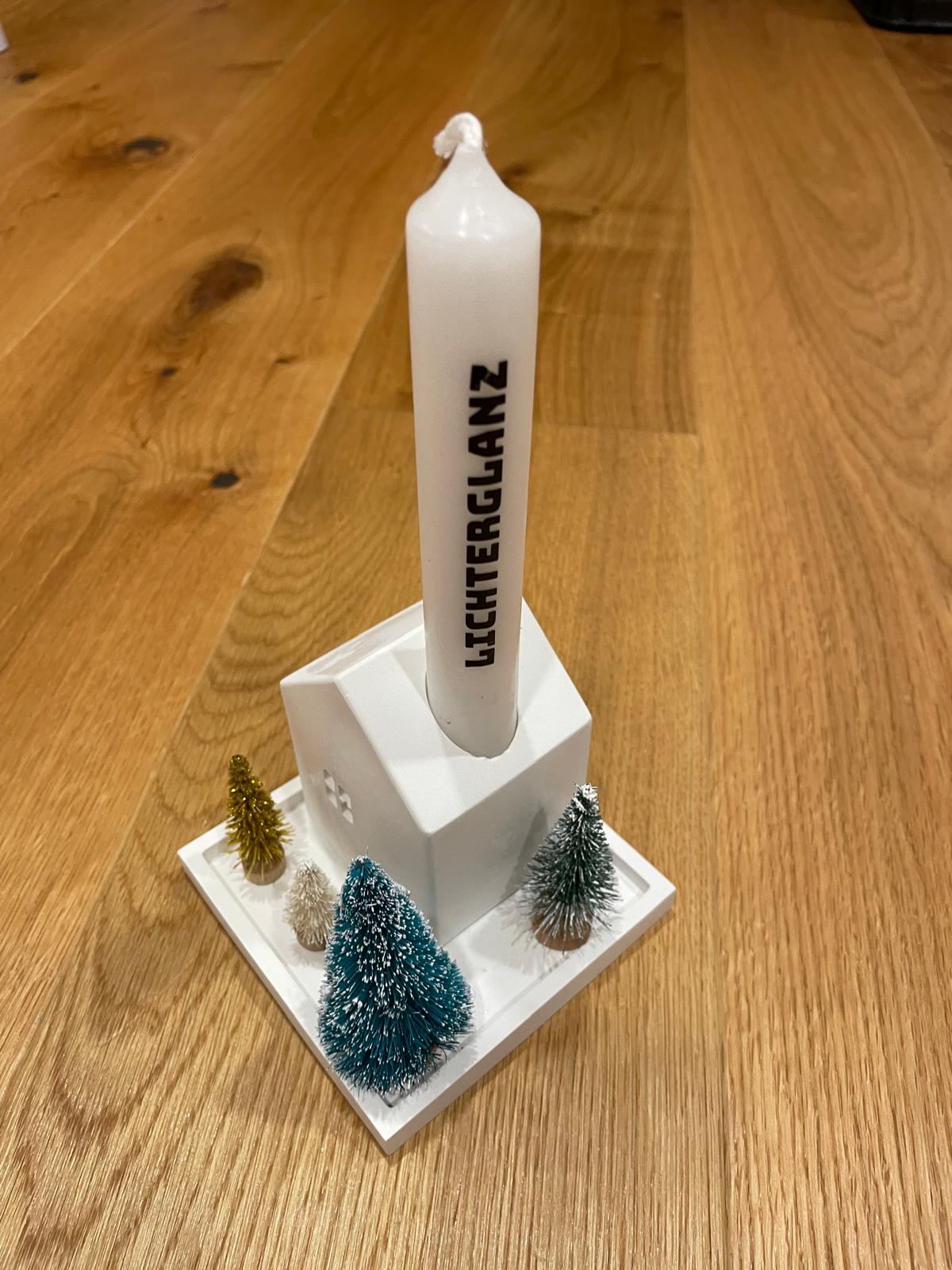 🏠✨ Lichterhaus „Lichterglanz“ – aus Gießmasse mit Mini-Winterbäumen & Kerze