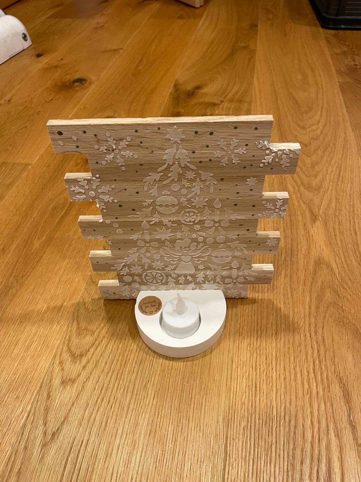 🕯️ Runder Kerzenhalter aus Gießmasse – mit Teelicht & Klötzchenbild „Weihnachtsengel“ 👼✨