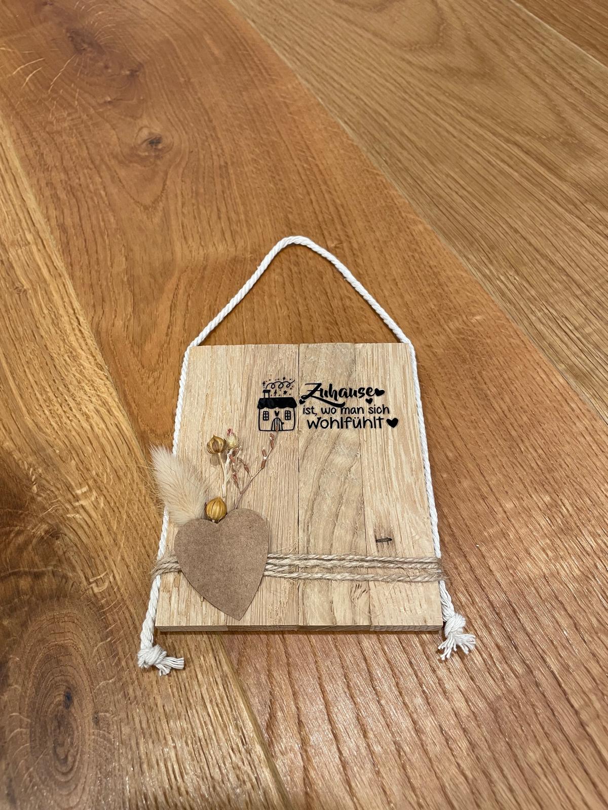 🏡 Klötzchen-Dekoschild klein – mit Trockenblumen & Spruch