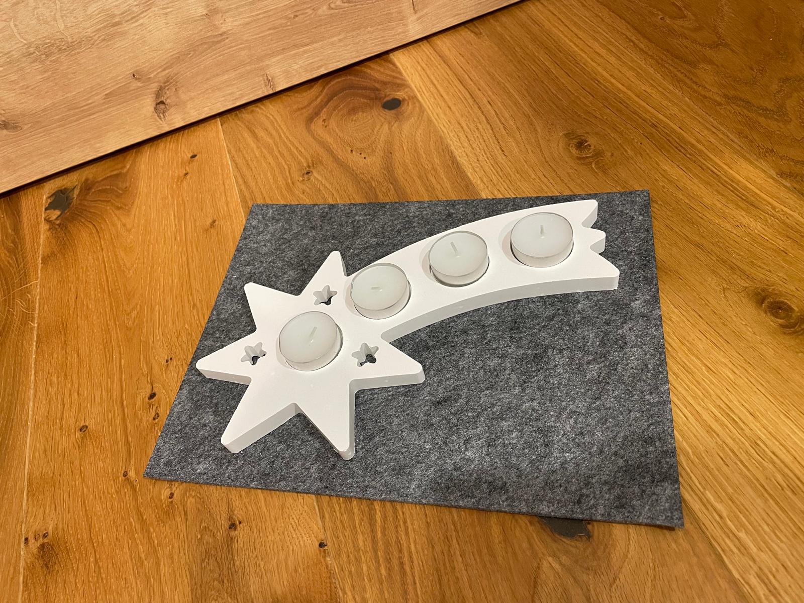 🌠 Gießmasse-Stern mit Schweif – inkl. 4 Teelichtern für die Adventszeit ✨