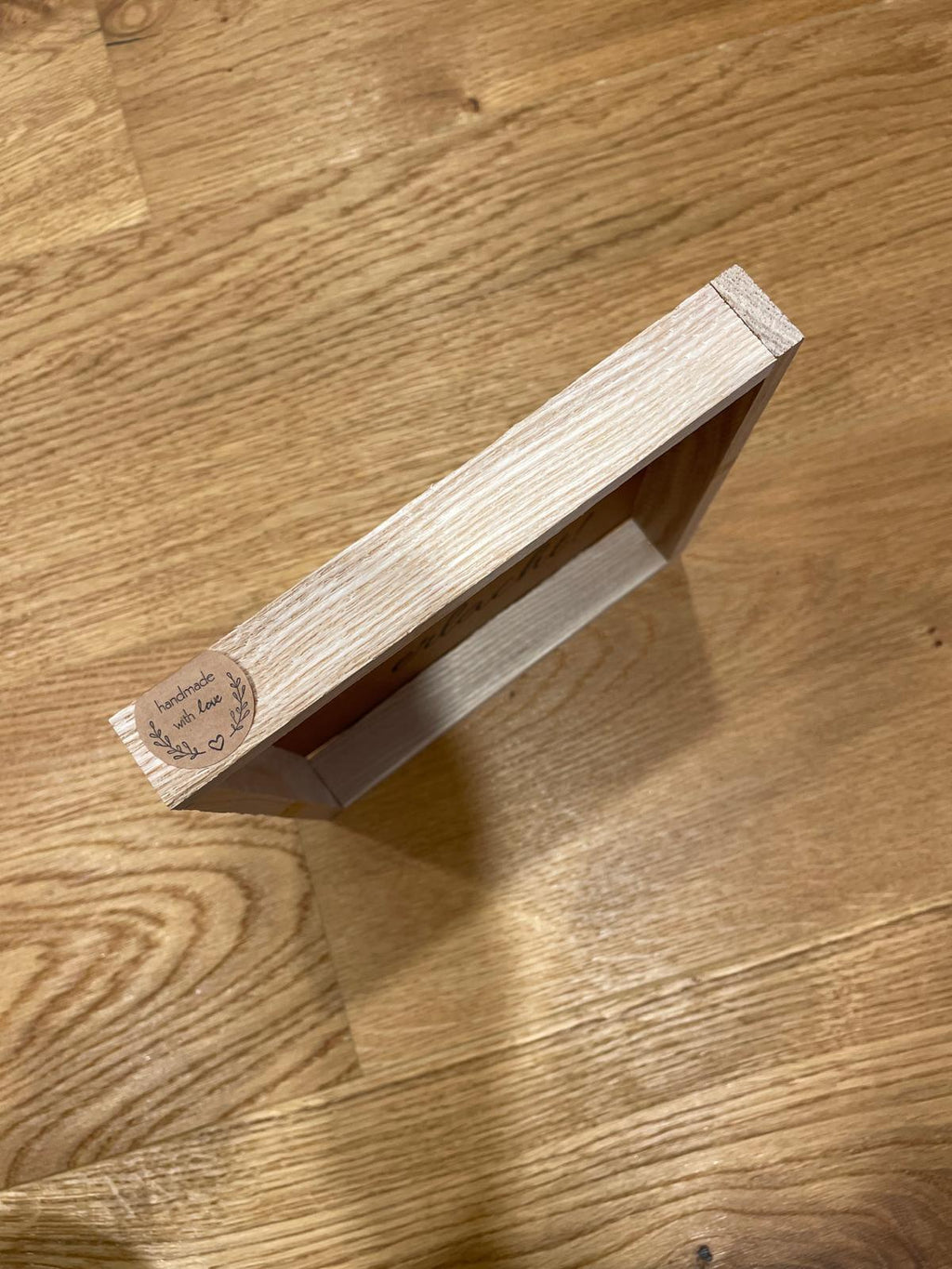 Klötzchen Spruch auf DesignPapier im Holzsticks Rahmen "Sei eine Möwe, sch*** drauf!"