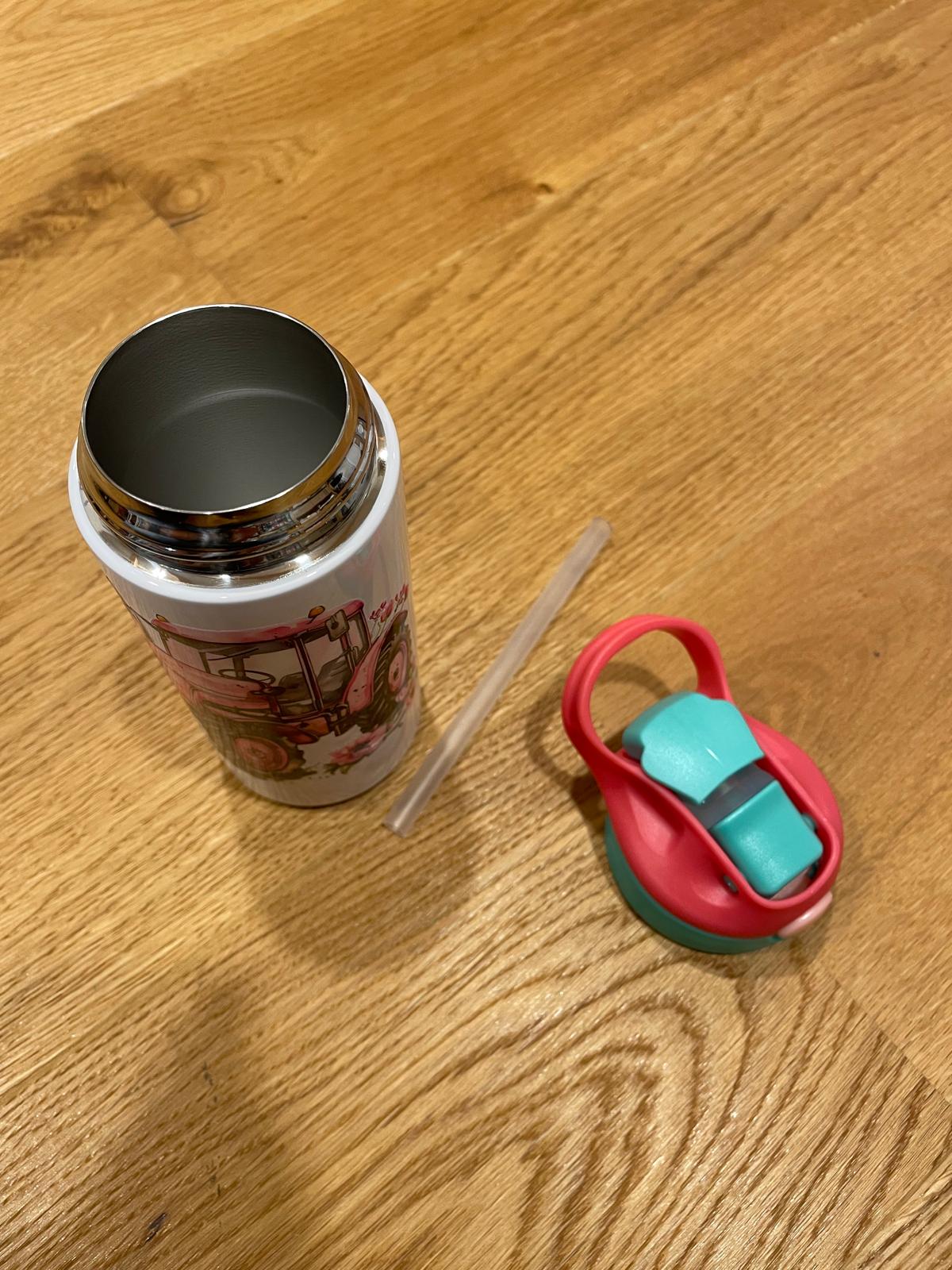 12oz/350ml Edelstahl-Isolierbecher - Ideal für Zuhause, Schule und Park "Traktor Türkis-Rosa"