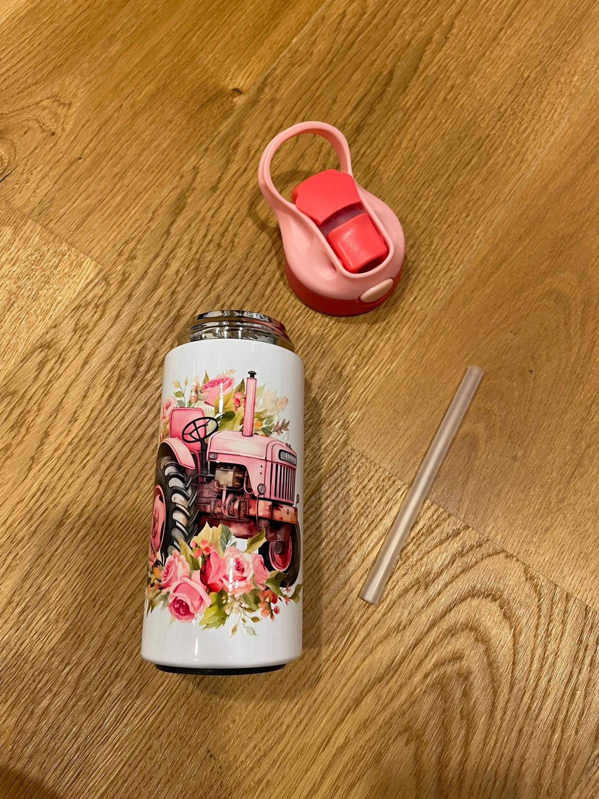 12oz/350ml Edelstahl-Isolierbecher - Ideal für Zuhause, Schule und Park "Rosa Traktor"