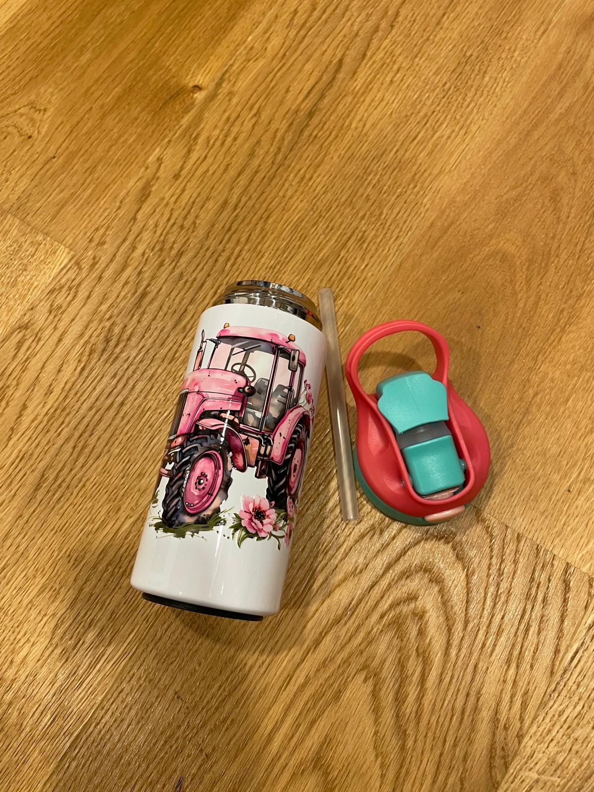 12oz/350ml Edelstahl-Isolierbecher - Ideal für Zuhause, Schule und Park "Traktor Türkis-Rosa"