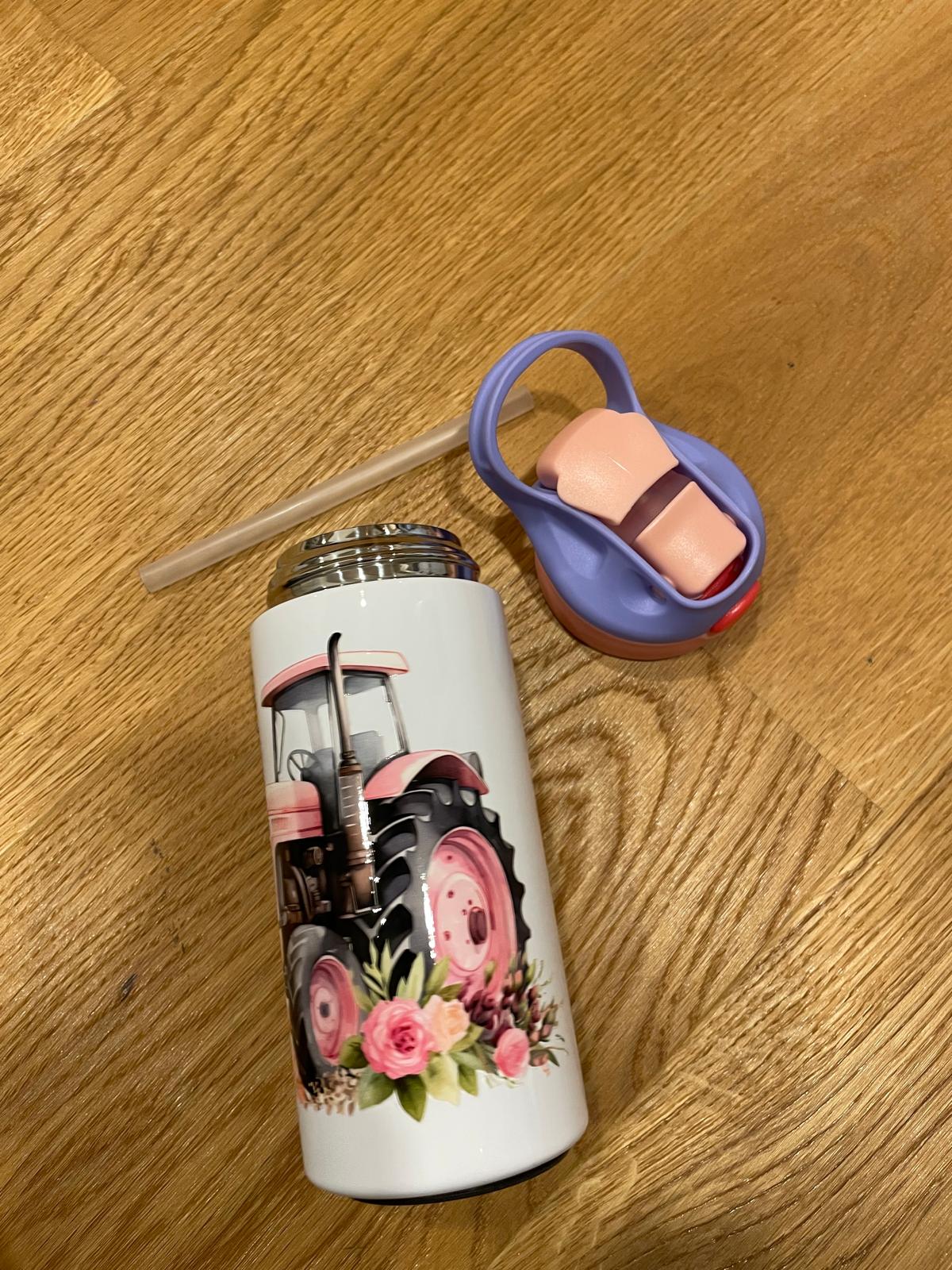 12oz/350ml Edelstahl-Isolierbecher - Ideal für Zuhause, Schule und Park "Traktor Lila-Rosa"