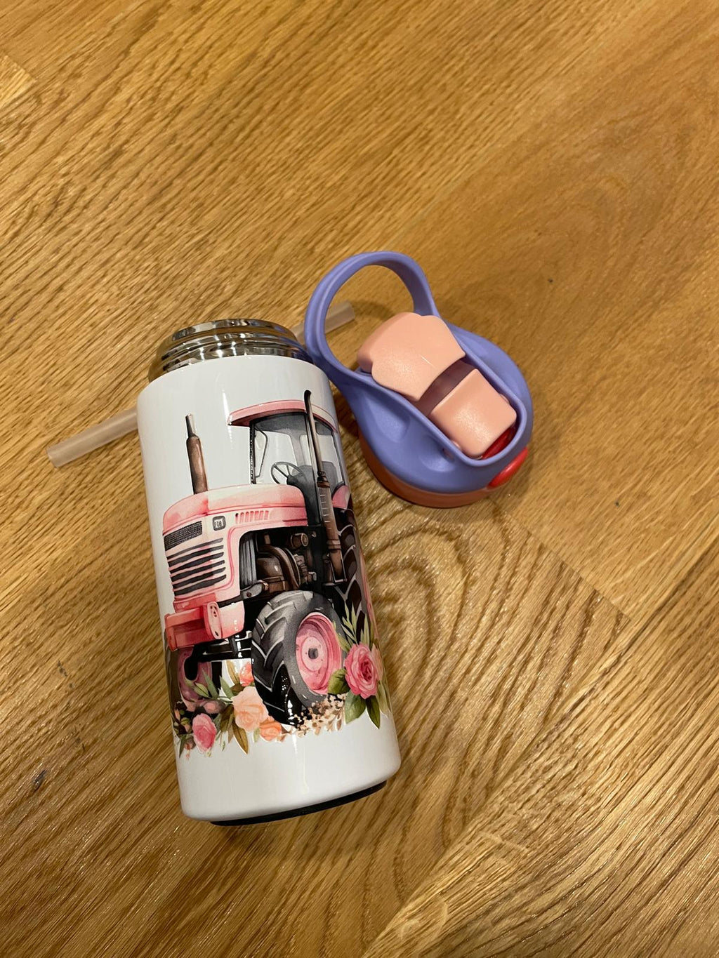 12oz/350ml Edelstahl-Isolierbecher - Ideal für Zuhause, Schule und Park "Traktor Lila-Rosa"