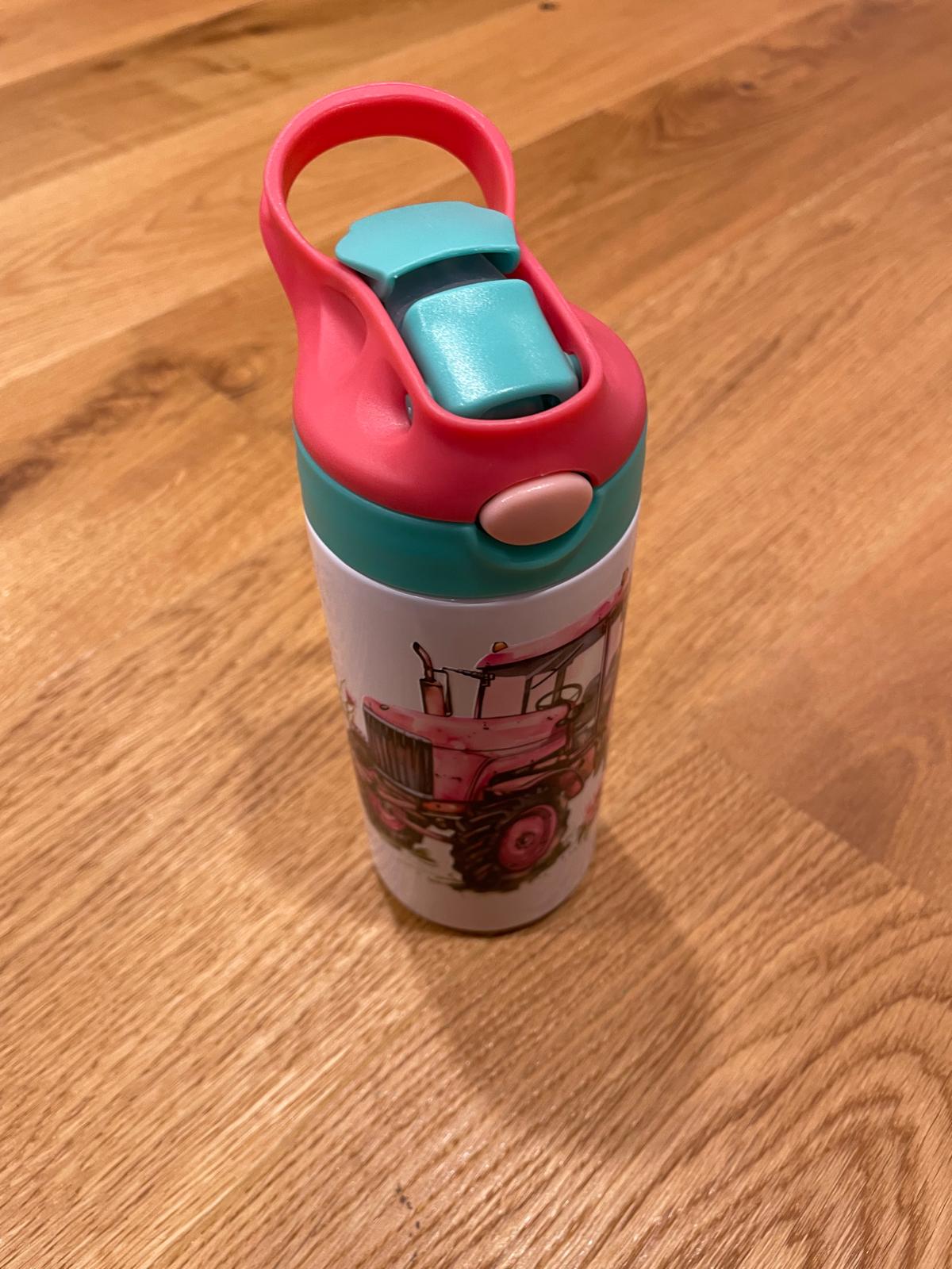 12oz/350ml Edelstahl-Isolierbecher - Ideal für Zuhause, Schule und Park "Traktor Türkis-Rosa"