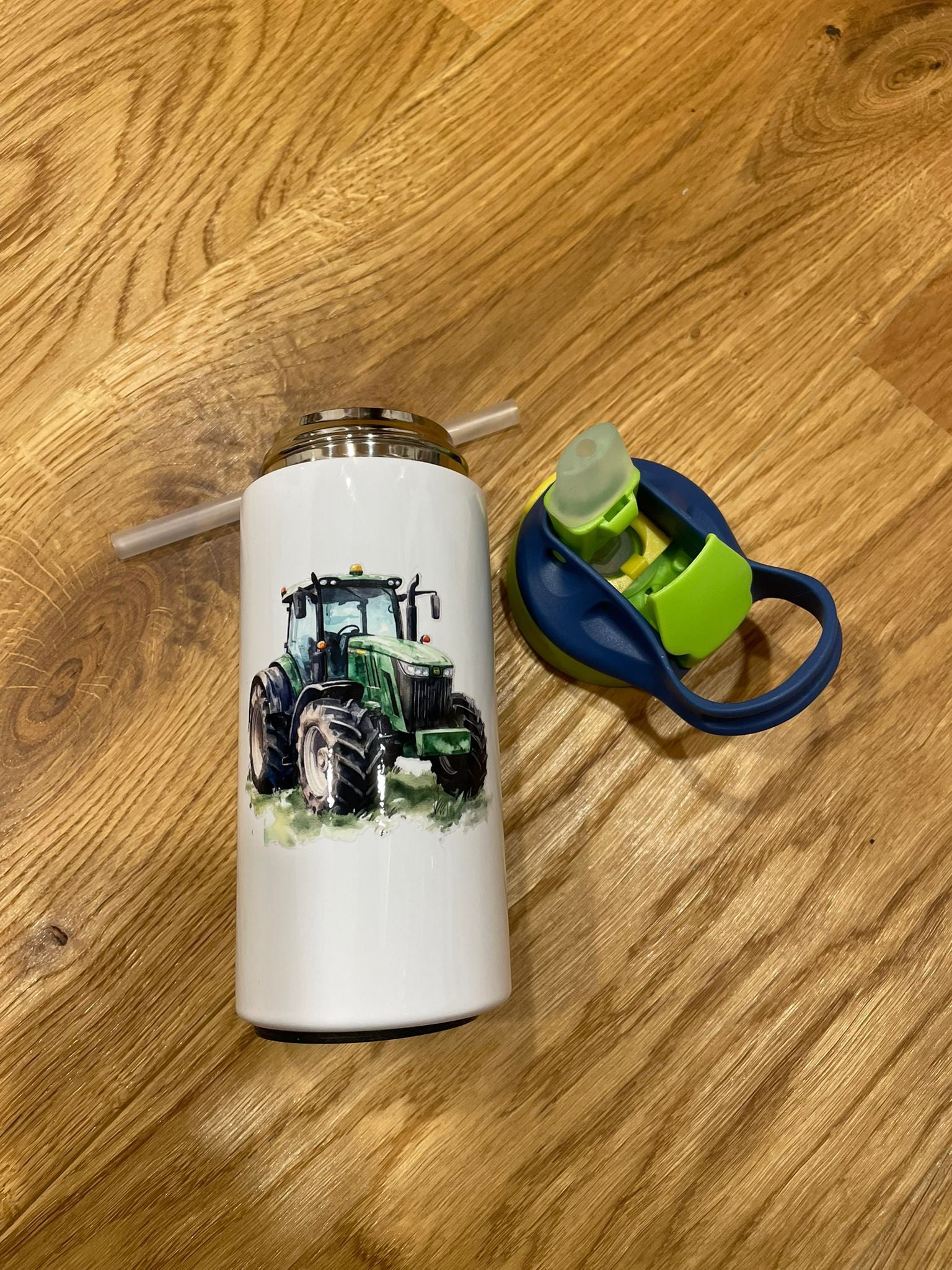 12oz/350ml Edelstahl-Isolierbecher - Ideal für Zuhause, Schule und Park "Traktor Grün-Blau"